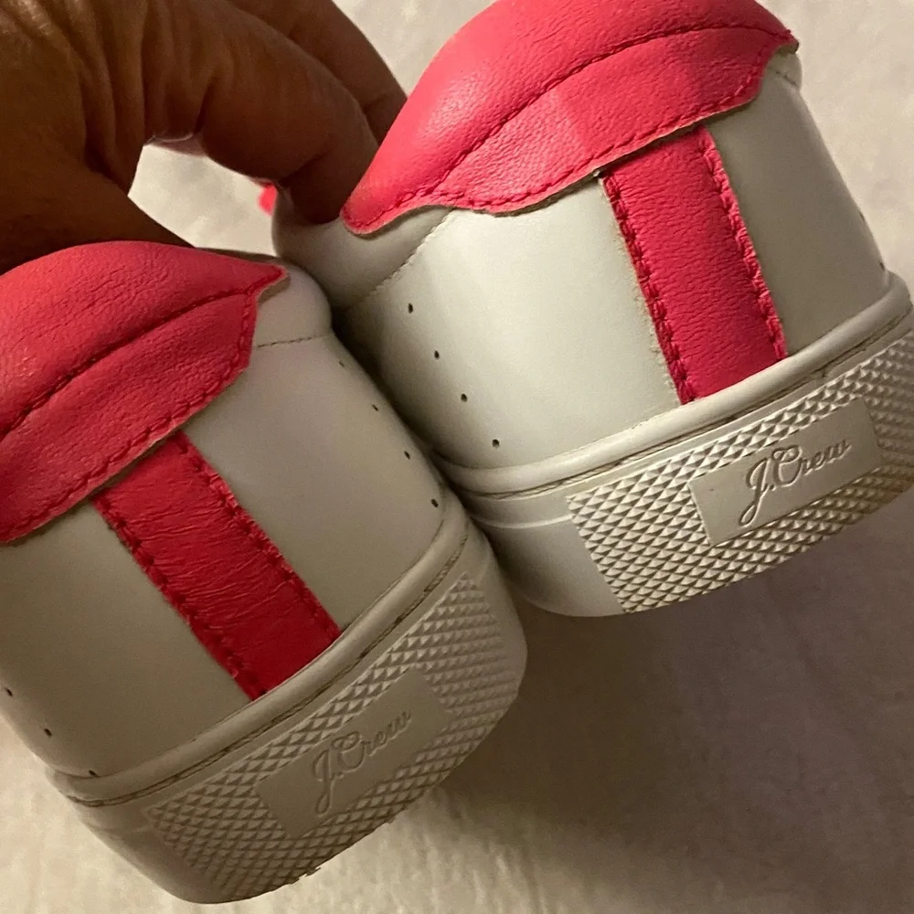 J. Crew leather White and Neon Pink Sneakers